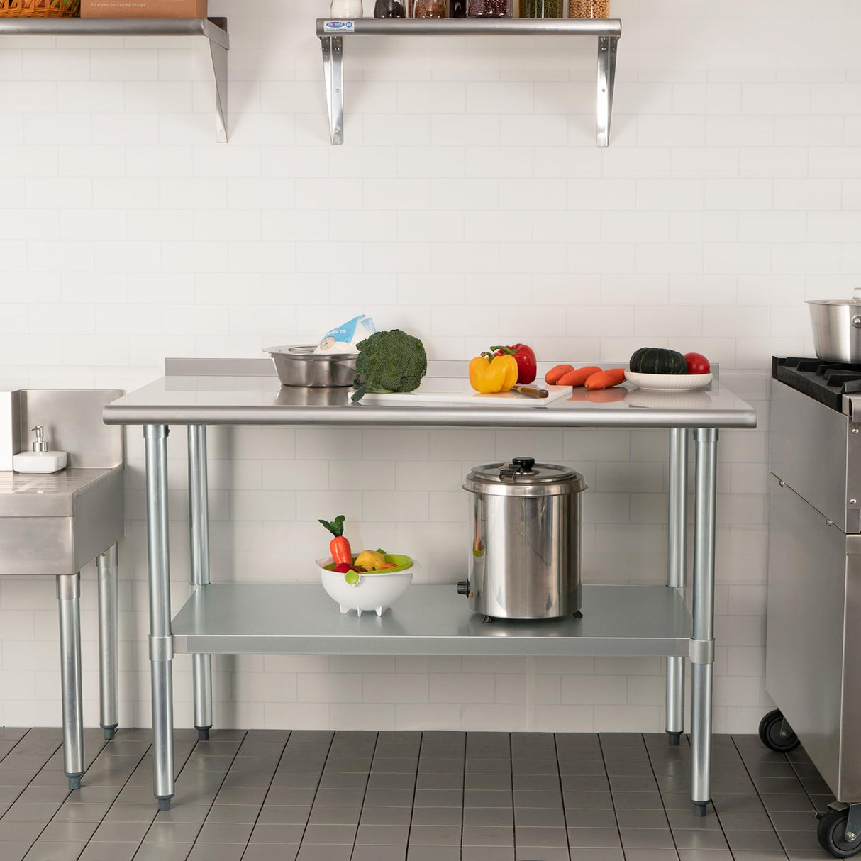 HARDURA Stainless Steel Table Prep & Work Table 24 x 72 Inches NSF Heavy Duty Commercial with Undershelf and Backsplash for Restaurant Kitchen Home and Hotel