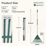 ORIENTOOLS 69" Adjustable Leaf Rake with 5-Section Handle, 26-Tine Durable Plastic Head, Dual-Use Design Converts to Leaf Scoops, Lightweight Yard Rake for Lawns, Grass, Shrubs & Garden (Foldable)