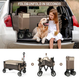 Timber Ridge Collapsible Outdoor Folding Wagon Cart Heavy Duty Camping Patio Shopping Garden Cart with Side Bag Cup Holder, Tan