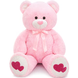 Tezituor Giant Teddy Bear Stuffed Animal 4ft - Big Pink Teddy Bear with Love Red Heart - Large Stuffed Bear Plush Toys for Kid Christmas Birthday - Valentines Bear Gift for Girlfriend