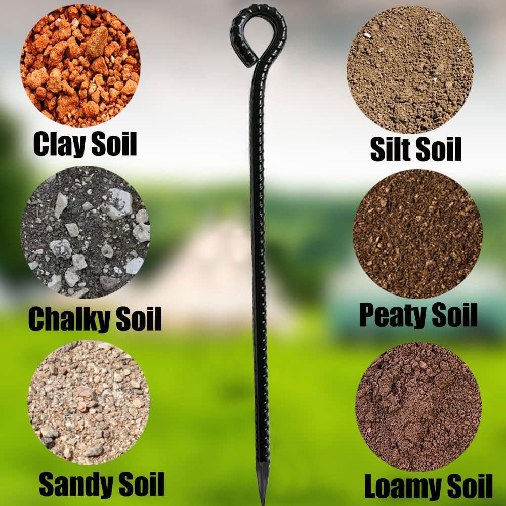 16 Inch Rebar Stakes,Metal Stake Ground,Ground Anchor,Heavy DutyTent Stakes,Baking Paint Metal Stakes,Tent Stakes,Ground Stakes ，0.5 Inch Diamete (6 Pack) ， Outdoor Travel