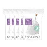 simplehuman Code U 100 Count, Dispenser Pack Custom Fit Liners, Drawstring Trash Bags, 55 Liter / 14.5 Gallon, White