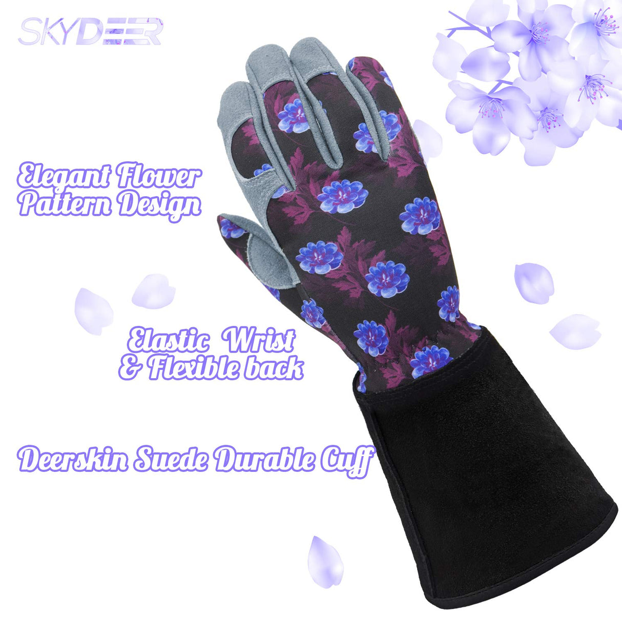 SKYDEER Women's Gardening Gloves - Genuine Deerskin Suede, Ultra-Soft Padded, Comfort Fit for Outdoor Work (SD6613LL/M)