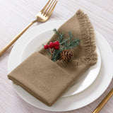 DeZerlor 12 Pack Nude Cotton Linen Napkins with Fringe Thanksgiving Fall Cloth Napkins Set of 12 Boho Handmade Dinner Table Napkins Bulk for Wedding Baby Shower Christmas Parties, 17 x 17 Inches