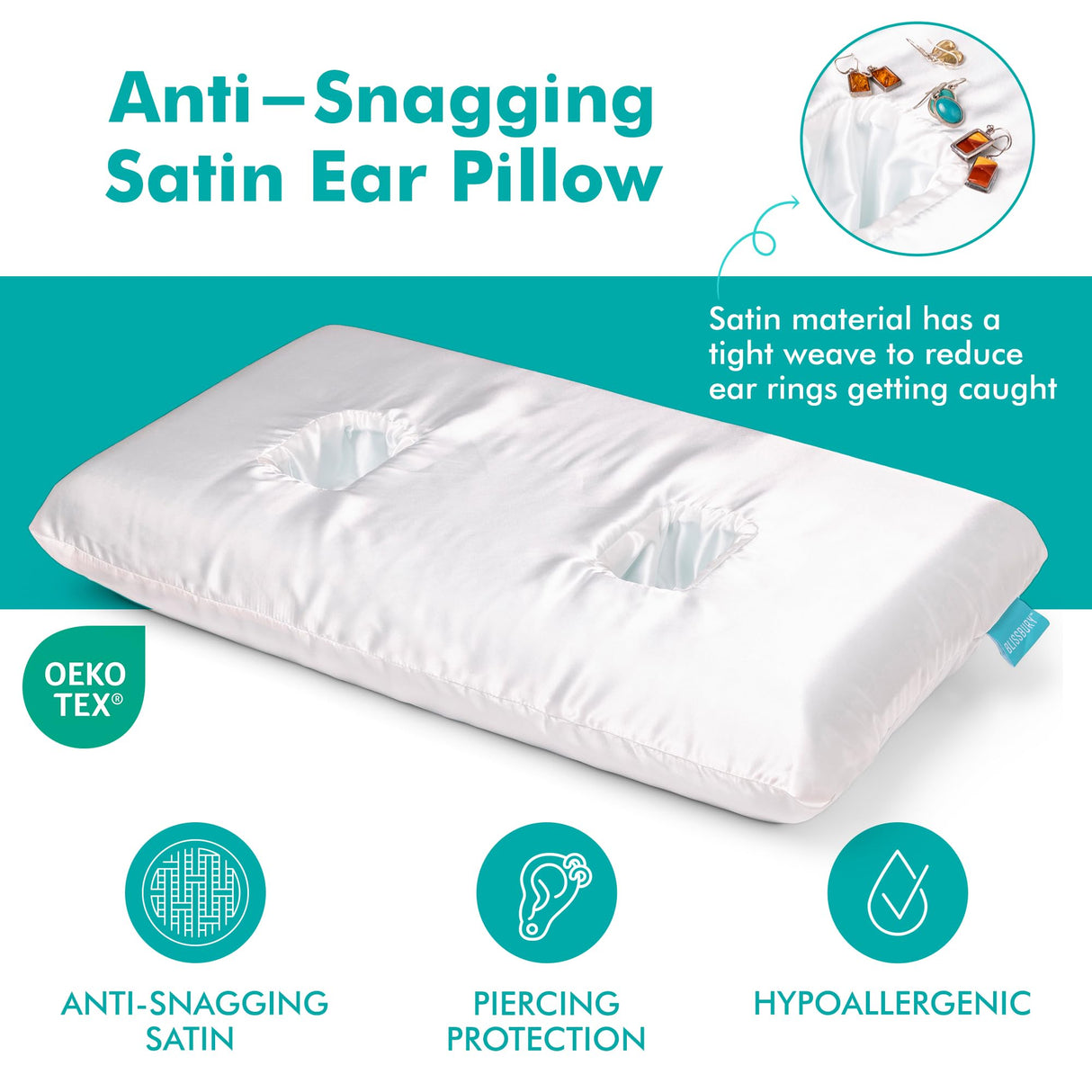 BLISSBURY Piercing Pillow with Ear Hole for Sleeping with Sore Ear Pain | Adjustable Memory Foam with Holes for chondrodermatitis CNH | Piercing Pillow for Side Sleepers