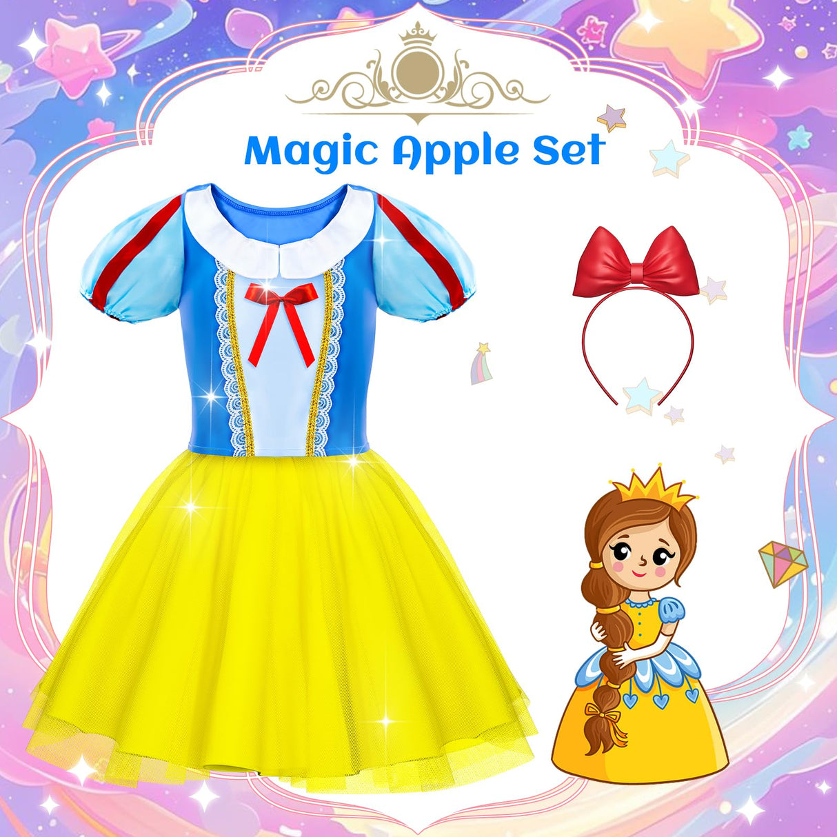 Princess Dress Up for Girls - Dress up Clothes for Toddler Girl,Role Play Costume Princess Toys Christmas Birthday Gifts for Age 3-8 Year Old