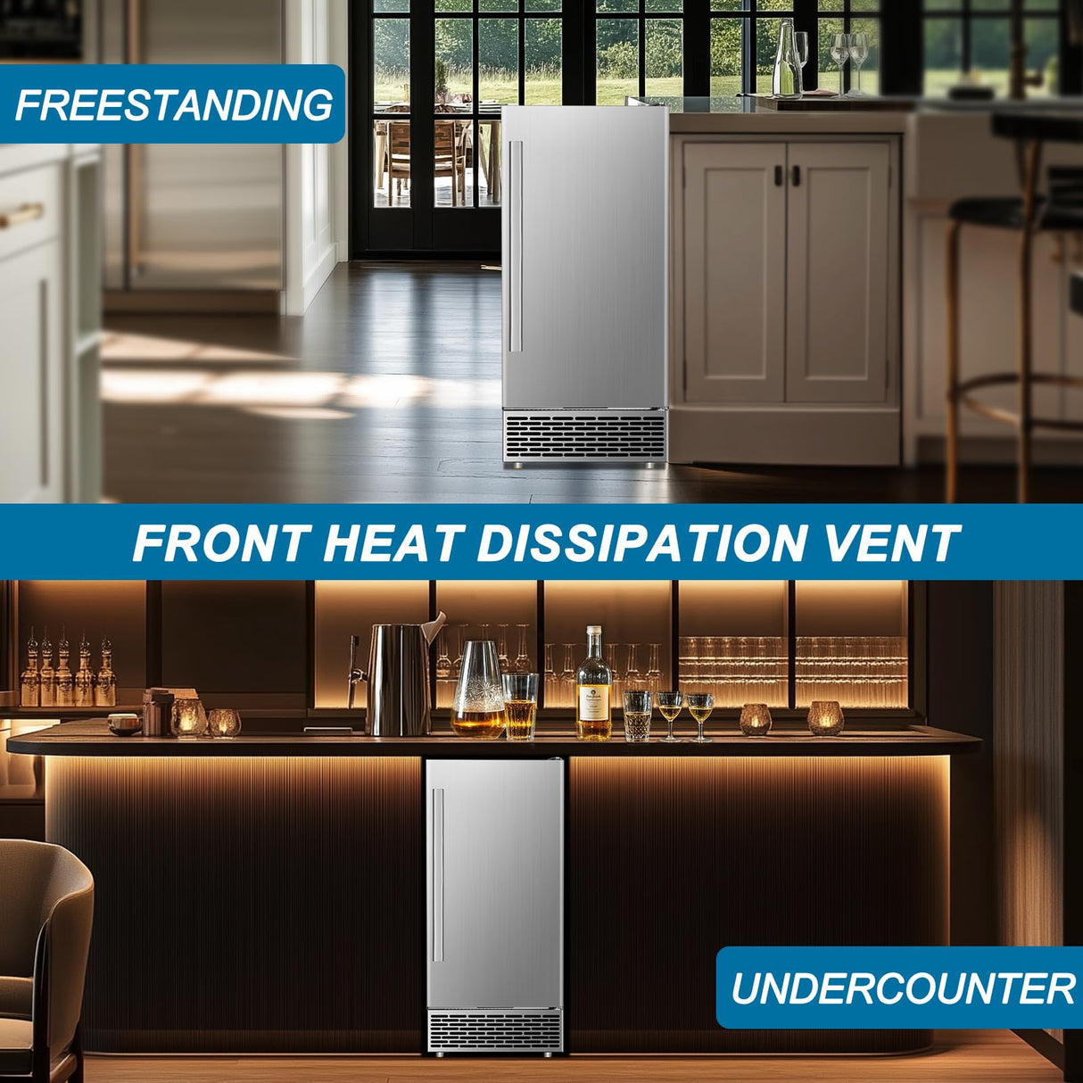 Commercial Ice Maker Machine 120 LBS/24H, 60 LBS Cold Preservation Bin for 4-6 H, Freestanding Undercounter Ice Maker Stainless Steel, 40 Ice Trays Built-in Ice Machine for Restaurant Bar Kitchen Cafe