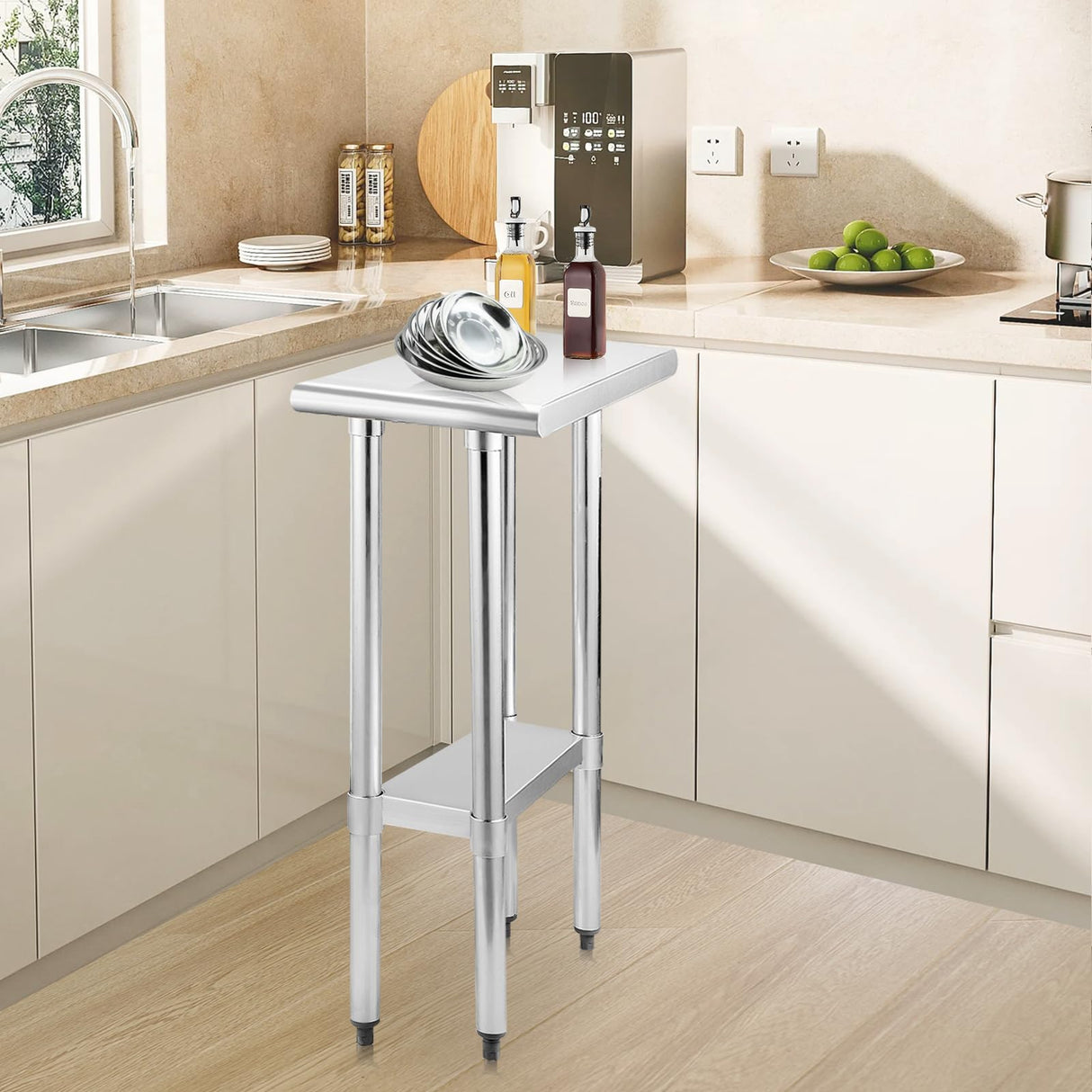STABLEINK NSF Stainless Steel Table, 24 x 12 Inches Small Metal Prep & Work Table with Adjustable Undershelf, for Commercial Kitchen, Restaurant, Hotel and Garage