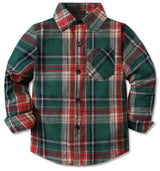 Cromoncent Kids Long Sleeve Button Down Flannel Cotton Plaid Shirt Tops for Boys,Christmas Green,5-6 Years = Tag 130