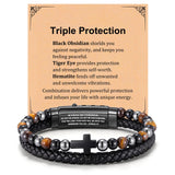 VNOX Hematite Obsidian Tiger Eye Bead Leather Men Bracelet,JOSHUA 1 9