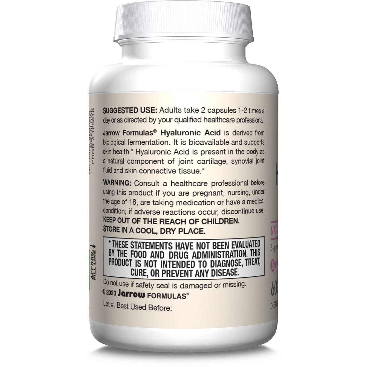 Jarrow Formulas Hyaluronic Acid 120 mg, Dietary Supplement, Skin Health Support, 60 Veggie Capsules, Up to 30 Day Supply