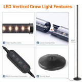 Bstrip Standing Grow Light for Indoor Plants, Vertical Grow Light with 3 Light Modes, Wide Illumination and Dimmable, T10 Full Spectrum Grow Lights, 16in-65in Adjustable Height & Auto Timer