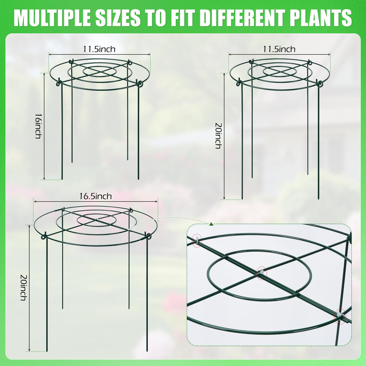 8 Pack Peony Cages and Supports, 11.5 x 20 Inch Plant Support Cage Set