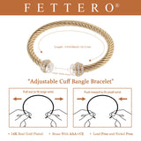 Fettero Gold Cuff Bangle Bracelets for Women - 14K Gold Plated Adjustable Open Cuff Friendship Bracelets Elegant Twisted Cable Bangle Bracelet Lightweight Pearl Bracelet for Dainty Jewelry