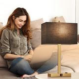 Lynnoland 21" Set of 2 Table lamp with USB A+C & AC Outlets, Touch Control 3-Way Dimmable Nightstand Lamps for Bedroom Living Room Office Reading, Gray Shade Touch Lamps, 5000K LED Bulbs Included