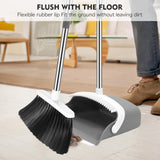 NACENA Broom and Dustpan Set, 55-in Long Adjustable Handle Broom Dustpan Combo with Dustpan Teeth to Automatically Clean Hair Suitable for Home Kitchen Office Hall Floor, Large(Grey&White)