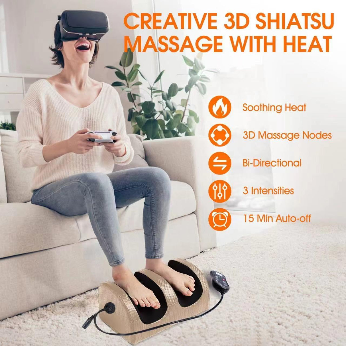 Foot and Calf Massager with Heat, Shiatsu Electric Kneading Foot Massager Machine for Plantar Fasciitis, Pain Relief, Promotes Blood Circulation, Wired Remote, Gifts for Women Men(Gold