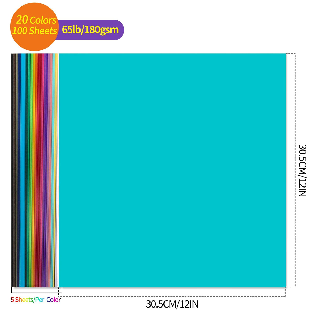 100 Sheets Colored Cardstock - 20 Colors 12 x 12 inch Card stock for Paper Crafts,Christmas Cards Making,Scrapbooking,Paper Starter Kit for Kids/Adults in Home/Party/School Supplies 65LB/180GSM UAP10