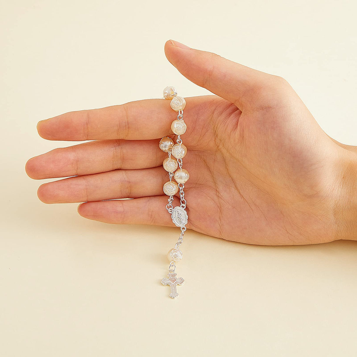 Jadive 30 Pieces Mini Rosaries Baptism Rosary Beads Finger Baptism Rosaries Bulk with Organza Bags for First Communion Christening Christmas Weddings Party Favors (Silver)