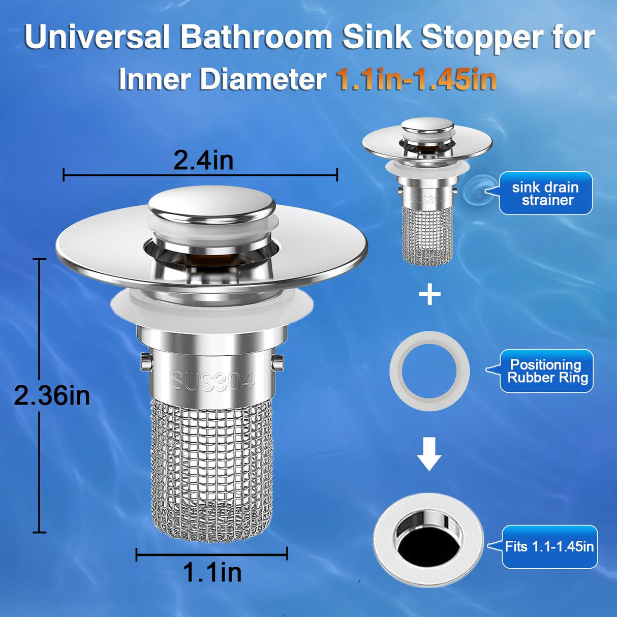 Bathroom Sink Drain Strainer,(4PCS) Pop-up Sink Drain Strainer with Removable Stainless Steel Strainer Basket Hair Catcher, Bathroom Sink Strainer for Bathroom Sink Stopper Replacement