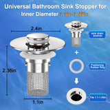Bathroom Sink Drain Strainer,(4PCS) Pop-up Sink Drain Strainer with Removable Stainless Steel Strainer Basket Hair Catcher, Bathroom Sink Strainer for Bathroom Sink Stopper Replacement