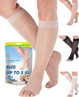 Made in USA - Wide Calves Womens Compression Stockings for Circulation 15-20mmHg - Toeless Compression Knee High Support Socks for Travel, Nursing, Sports, Athletic - Nude, 2X-Large - A111NU5