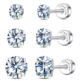 Limerencia Moissanite Stud Earrings, 3 Pairs Titanium Screw Back Earrings
