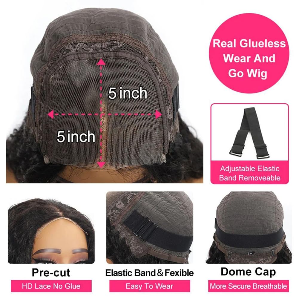 BVWCBJ 28 Inch 5x5 HD Lace Closure Wigs Human Hair Wear and Go Glueless Wigs Human Hair Pre Plucked Pre Cut 180% Density Body Wave Lace Front Wigs Human Hair for Women