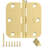 AmzGod Satin Brass Door Hinges - 12 Pack Gold Door Hinges 3.5 Inch Rounded Interior Door Hinge with 5/8" Radius - 3 1/2 Inches Flat Iron Brass Hinges for Residential Standard Doors