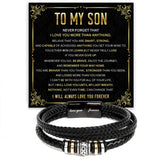 Mapileng To My Son Bracelet – Love You Forever Braided Leather Bracelet from Father and Mother, Meaningful Men’s Gift with Heartfelt Message & Elegant Box for Birthday, Graduation, Christmas
