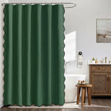 MIULEE Christmas Dark Green Scalloped Shower Curtain Linen Textured with 12 Metal Hooks Cute Heavy Duty Washable Waterproof Thick Cloth Shower Curtains with Black Border for Bathroom Hotel,W72*L72
