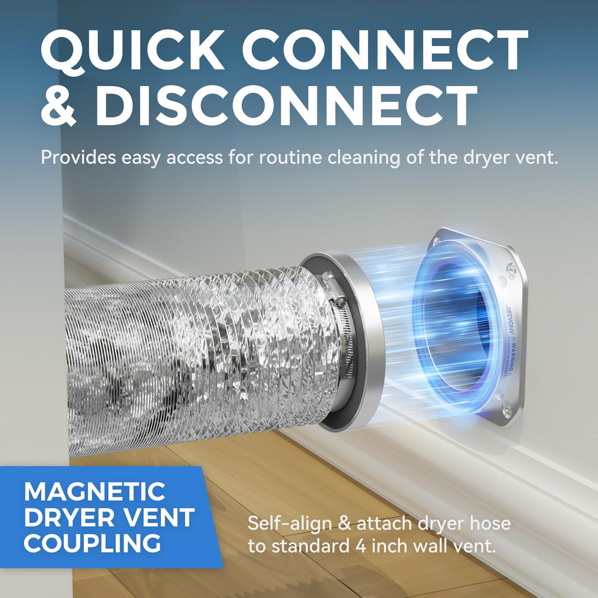 JEEVONY Magnetic Dryer Vent Coupling DV180 Airtight Seal Dryer Vent Connector Kit Easy to Clean Quick Connector Including a 2.6ft 4" Duct and two Clamps