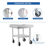 HARDURA Stainless Steel Equipment Work Stand 24" x 24" Prep Table with Under Shelf and Caster for Commercial & Workplace, Home, Hotel, Garage