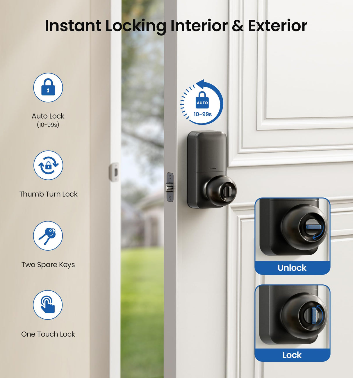 Veise Keypad Door Knob Lock, Keyless Entry Digital Lock with Handle, Electronic Smart Knob for Front Door & Bedroom, Easy Install, Auto Lock, Passage Mode, Anti-Peeping Password, Matte Black