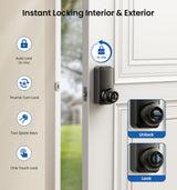 Veise Keypad Door Knob Lock, Keyless Entry Digital Lock with Handle, Electronic Smart Knob for Front Door & Bedroom, Easy Install, Auto Lock, Passage Mode, Anti-Peeping Password, Matte Black