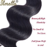 Amella Hair 100% Unprocessed Virgin Brazilian Human Hair Brazilian Body Wave 3 Bundles (18 20 22,300g) Hair Extensions Grade 8A Remy Human Hair Bundles Natural Black Color