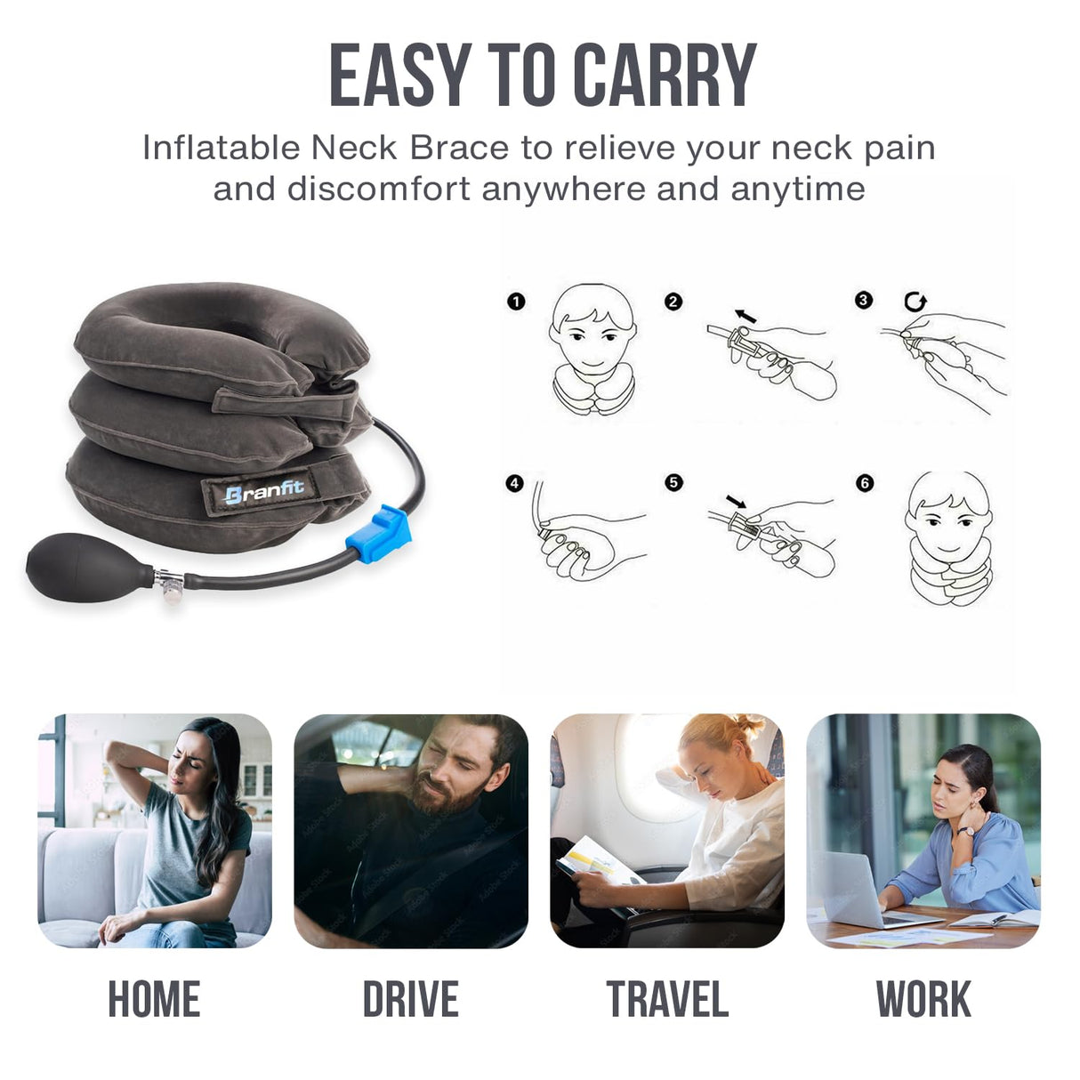 Branfit Cervical Neck Traction Device Pro - Adjustable Neck Support and Neck Stretcher for Spine Alignment and Neck Pain Relief