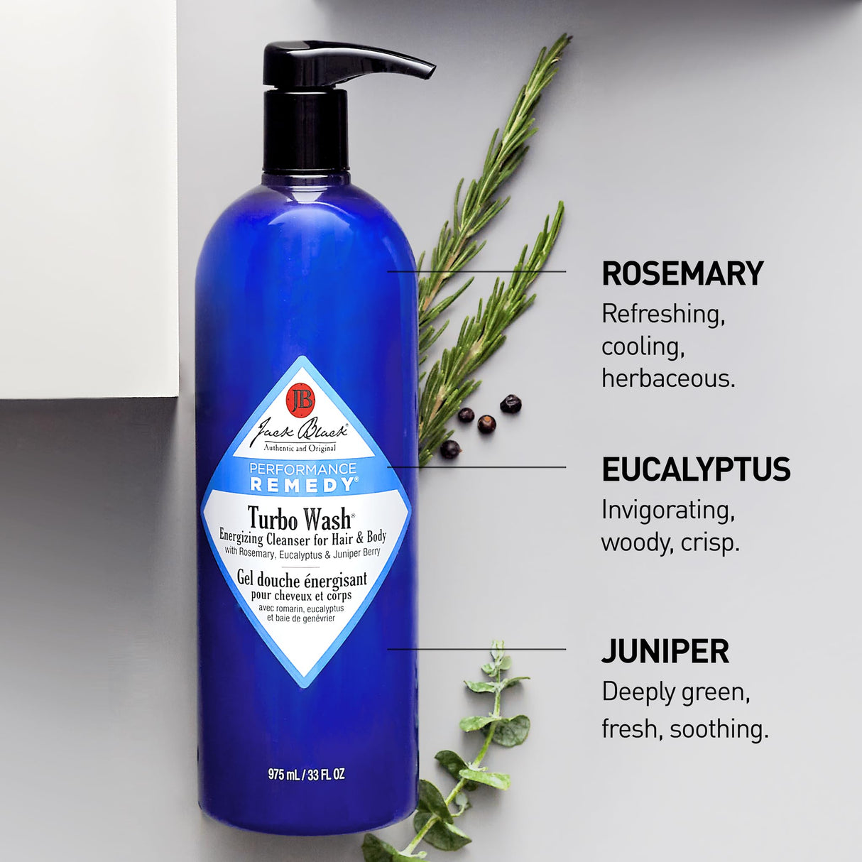 Jack Black Turbo Wash Energizing Body & Hair Cleanser, 33 Fl Oz – Rosemary, Eucalyptus & Juniper Berry – Mens Body Wash, Mens Shampoo, Skin Care, Hair Care, Dual-Purpose Body Wash Men, Sulfate–Free