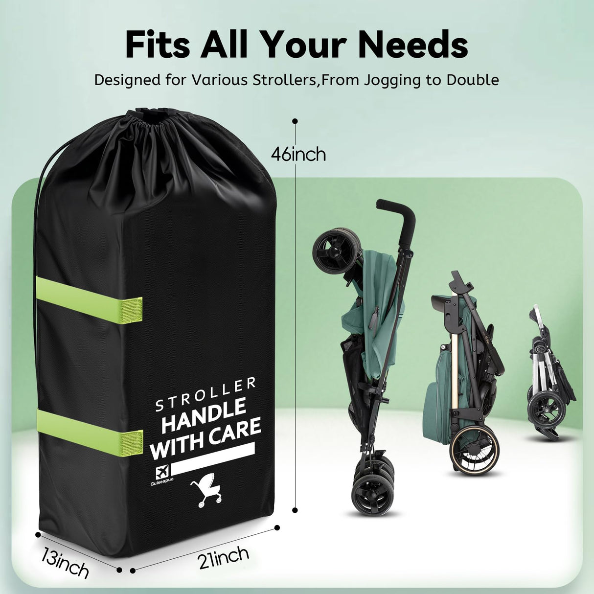 Guiseapue Stroller Bag for Airplane: Christmas White Elephant Gifts for Adults, Stroller Cover for Airplane Travel, 46" H x 21" W x 13" D, Stroller Travel Bag for Single, Double, Jogging Stroller