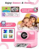 LETSHAHA Instant Print Camera for Kids, 1080P Digital Video Cameras, Christmas Birthday Gifts Toys for Age 3-12, Toddler Camera for 4 5 6 7 8 9 10 Year Old Girls - Pink