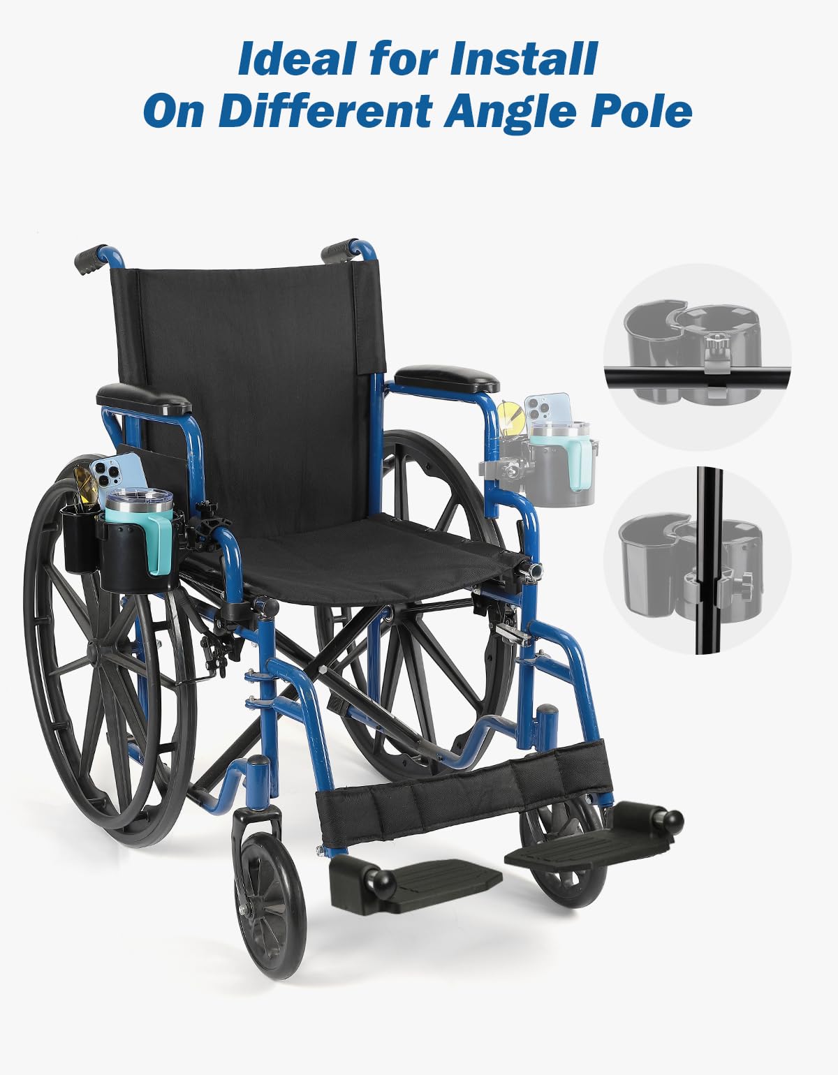 JOYTUTUS Wheelchair Cup Holder, 2-in-1 Walker Cup Holder with 4.72'' Small Storage Box, Drink Holder for Bottle with Handle, Fit for Wheelchair, Walker, Rollator, Stroller, Camper, Golf cart (Small)