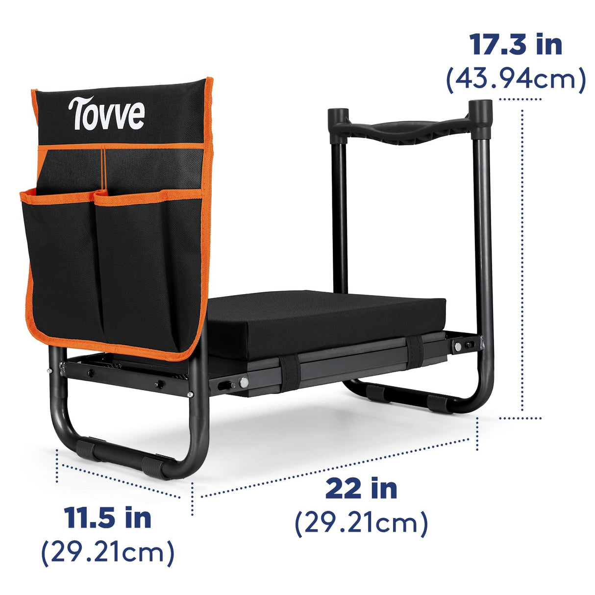 Tovve Foldable Garden Kneeler and Seat, Heavy Duty Garden Stool with 10" Wide Detachable Kneeling Pad, Portable Garden Bench Chair with Large Garden Tool Bag, Gardening Gifts for Women, Seniors, Mom