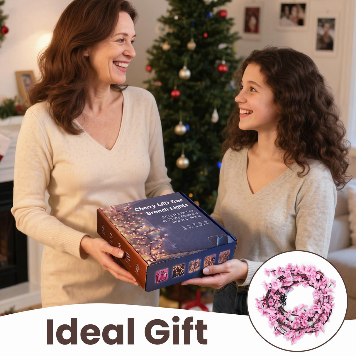 Cherry LED Tree Branch Lights for Wall, Cherry Blossom Willow Vine Twig Decor Garland with 72 LED Lights and Remote,8 Lighting Modes,Christmas Decorations Indoor for Home Wall Door Window (63inch)