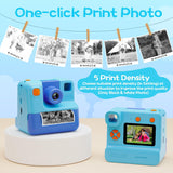 Kids Camera Instant Print, Christmas Birthday Gifts for Girl Boys 3-12 Years Old, FHD Selfie Digital Video Cameras Toddler 3 Rolls Print Paper & 32G Card (Blue)