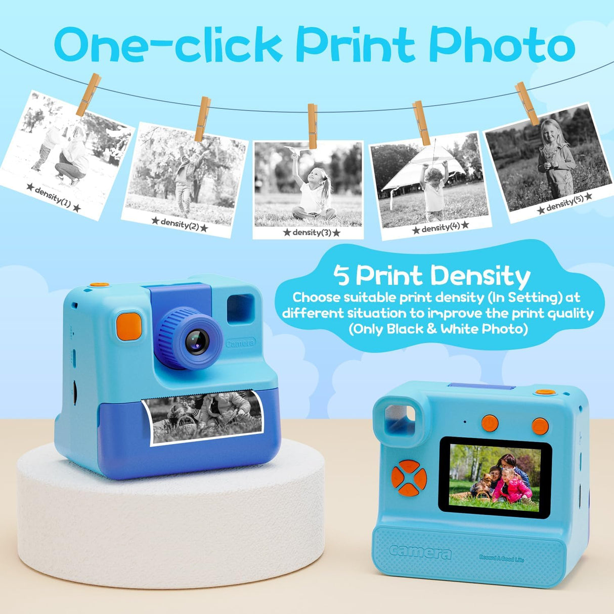 Kids Camera Instant Print, Christmas Birthday Gifts for Girl Boys 3-12 Years Old, FHD Selfie Digital Video Cameras Toddler 3 Rolls Print Paper & 32G Card (Blue)