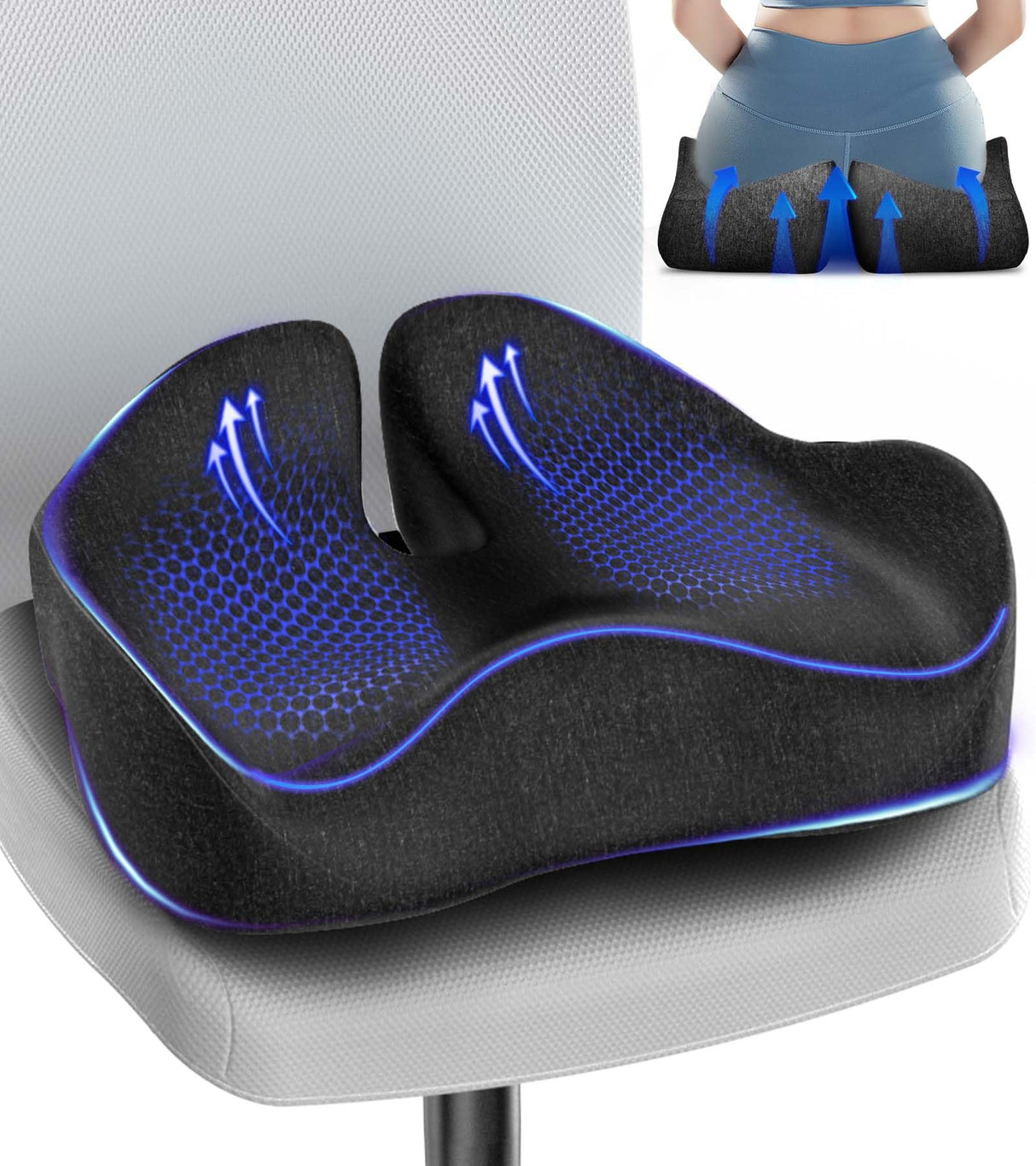 Airllantry Seat Cushion, Memory Foam Pressure Relief Coccyx Cushion for Tailbone Pain, Extra-Large Butt Pad for Office Chair, Car Seat, and Gaming Chair Pain Relief, Extra Cover