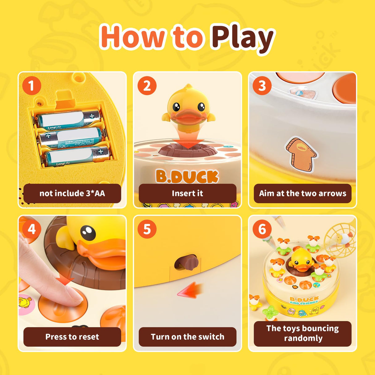 B.Duck Games for Kids Age 4-6, Board Games Bounce and Catch Duck Toys for Kids 4-8, Family Board Games for 5-7 Boys Girls, Birthday Gifts Christmas Party Games for Toddlers 3-5
