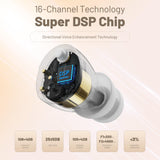 OTC Hearing Aids for Seniors - Hearing Aids with Digital Chips, Supermini Rechargeable Hearing Amplifiers Invisible with 16-Channel Sound Processing 3 Volume and 80H Wireless Charging Case (White)