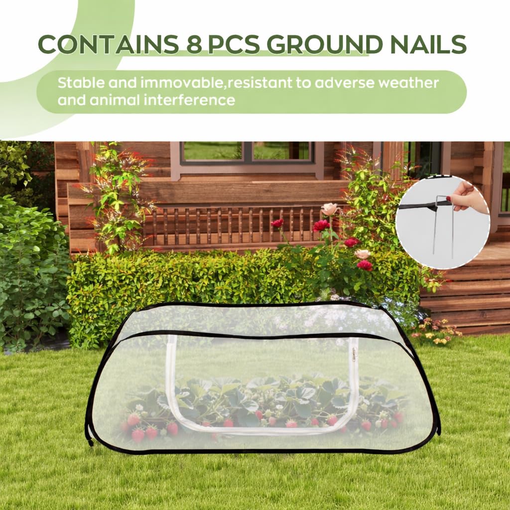 2Pack 45''x22''x18'' Pop Up Raised Garden Bed Cover -Instant Plant Protection Against Bird, Pests & Squirrel，Plant Net Cover for Raised Bed with Zipper Door for Protecting Vegetable Row