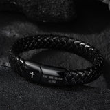 Alissl Black Braided Leather Bracelet for Men, Christian Mens Gifts Ideas